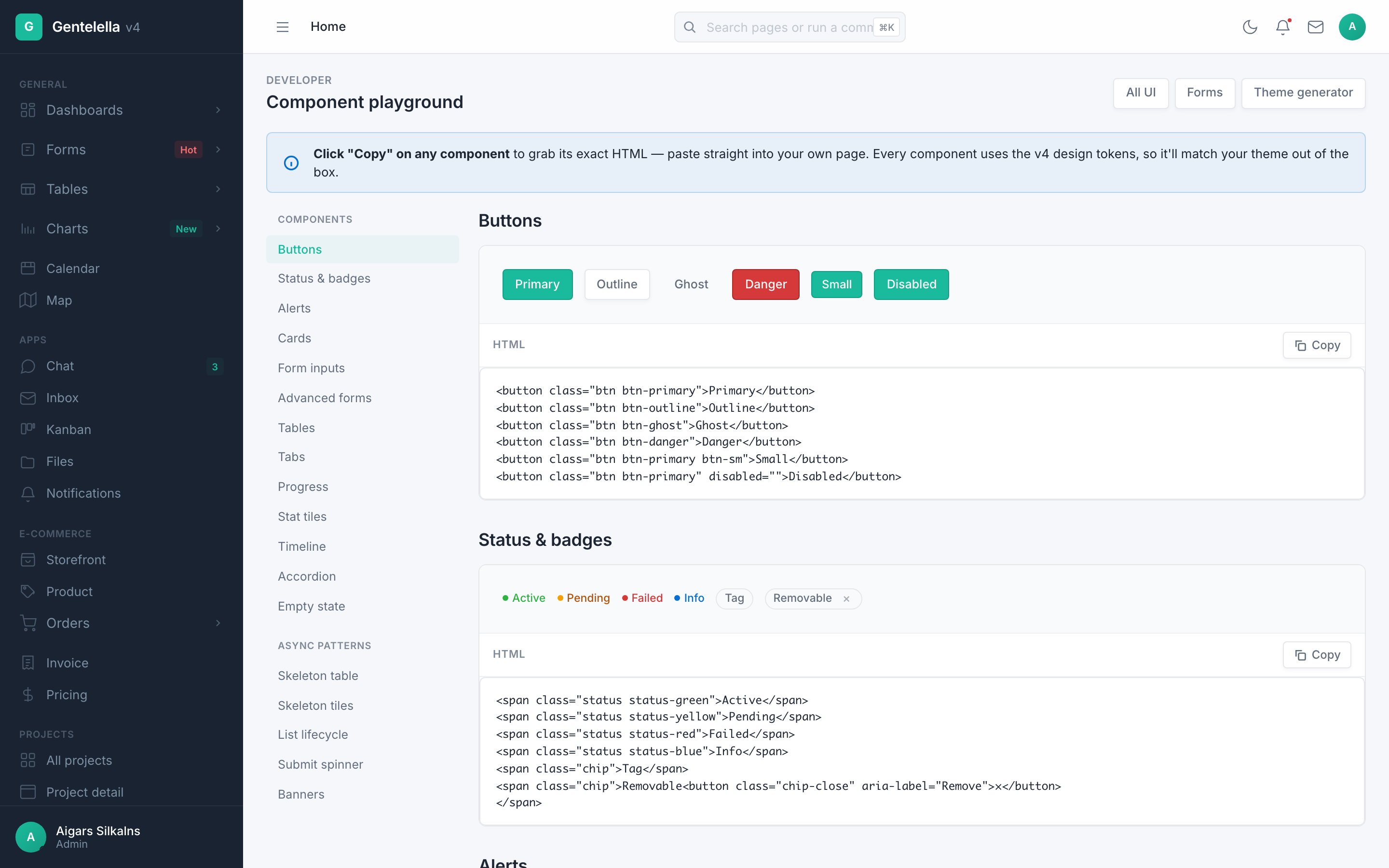 Gentelella Component playground page